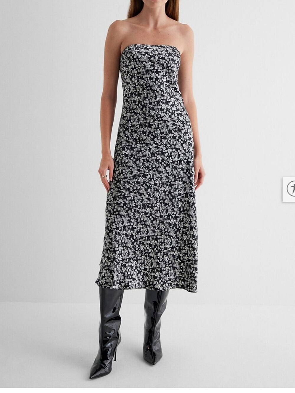 Express Black & White Strapless Floral Midi Dress Floral Satin Strapless Midi S